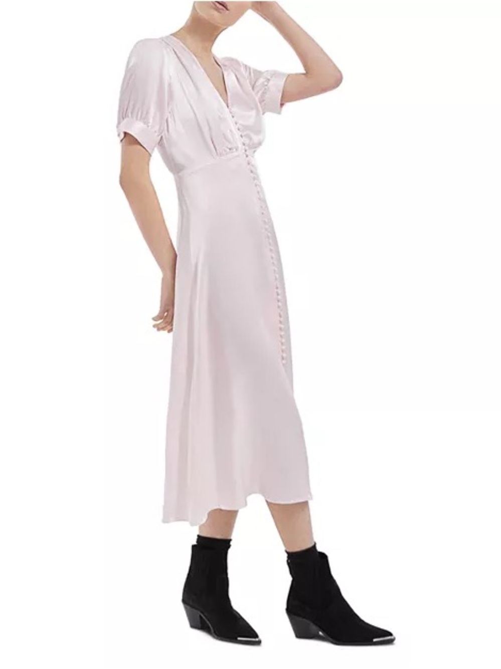 The Kooples Pale Pink Button-Front Midi Dress